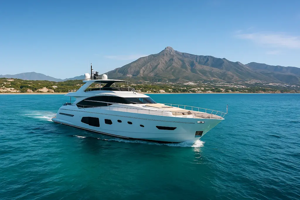 Luxury yacht sailing off the coast of Marbella